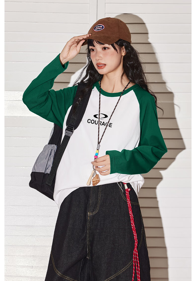 TonLion Pure Cotton Long Sleeve T-Shirt Women Spring Autumn New Loose Slim Fit Color Block Trendy Simple Base Shirt Female 5