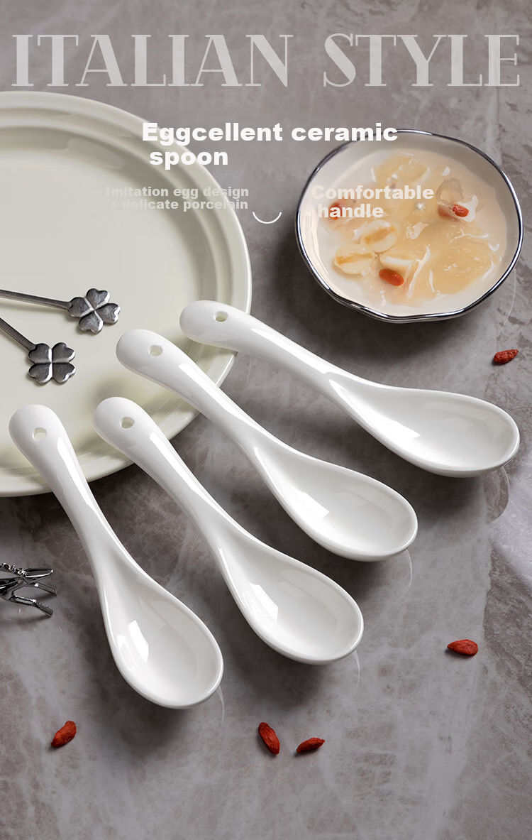 Banwushenghuo Ceramic Large Spoon, Household Long-Handled Soup Ladle, Porridge Scoop, Large Soup Spoon, High-Quality Serving Spoon, Porridge Mixing Spoon, Dining Spoo 1