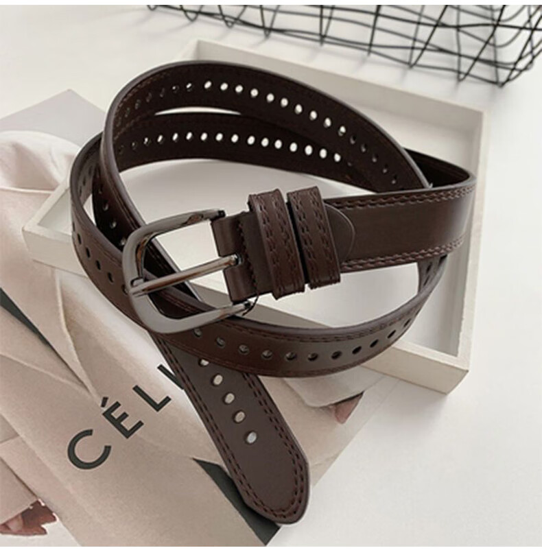 TUCANO Women's Full-Hole Leather Belt Casual Versatile Pin Buckle Jeans Belt Birthday Gift for Girlfriend 3