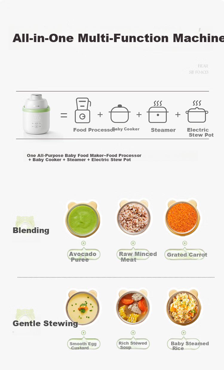 Bear Baby Food Processor, Steaming And Cooking All-In Rice Paste Maker, Multi-Functional Food Pot with 6 Blades, Double Blades, And Dual Cups 6