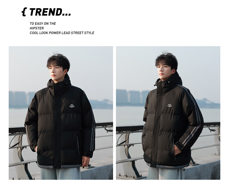 Warrior Men's Winter Thickened Warm Cotton Jacket Hooded Puffer Coat Outdoor Sports Cotton Coat 3