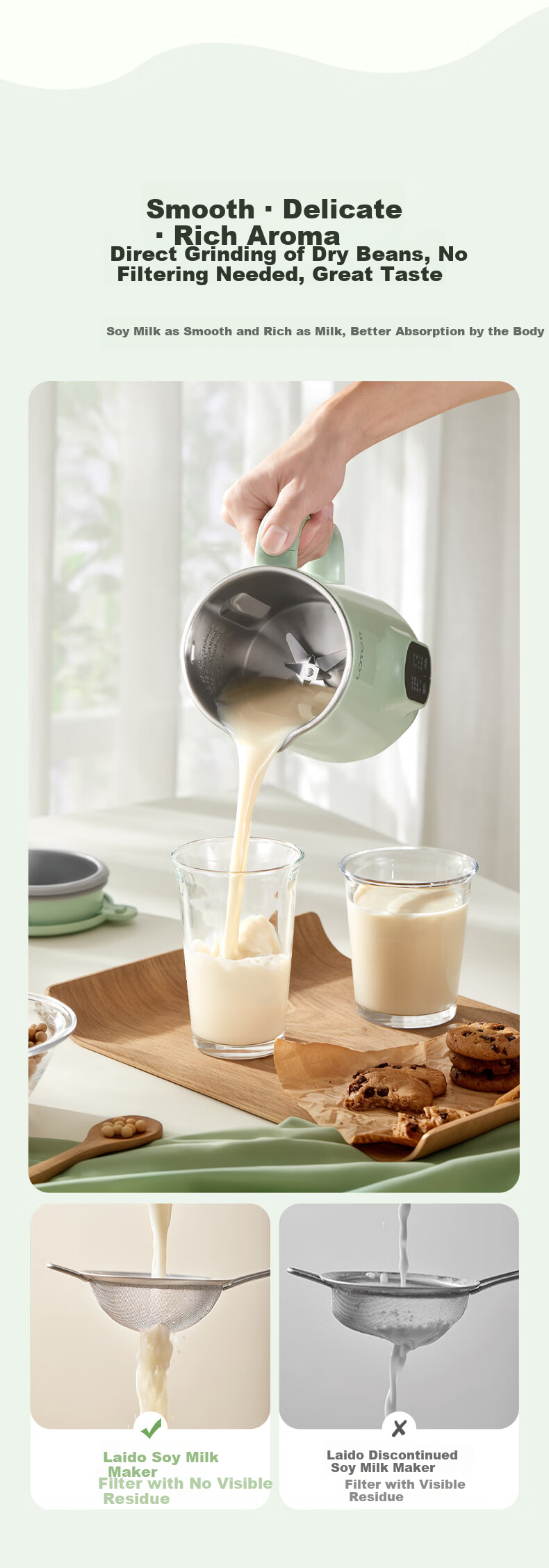 LOTOR Leiduojiaju Soy Milk Maker for Home Use, 4-Person Capacity, Fully Automatic, Quiet Operation, No Filtering Or Washing Required, Juicer, Blender, Heater, for Grains And Cereals, 316L Stainless Steel Blender 8
