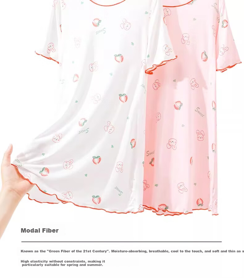 Bingxuemumian Children's Nightgown, Girls' Summer Thin Modal A-Class Ice Silk Cool Sleepwear, Big Kids' Dress Pajamas 2