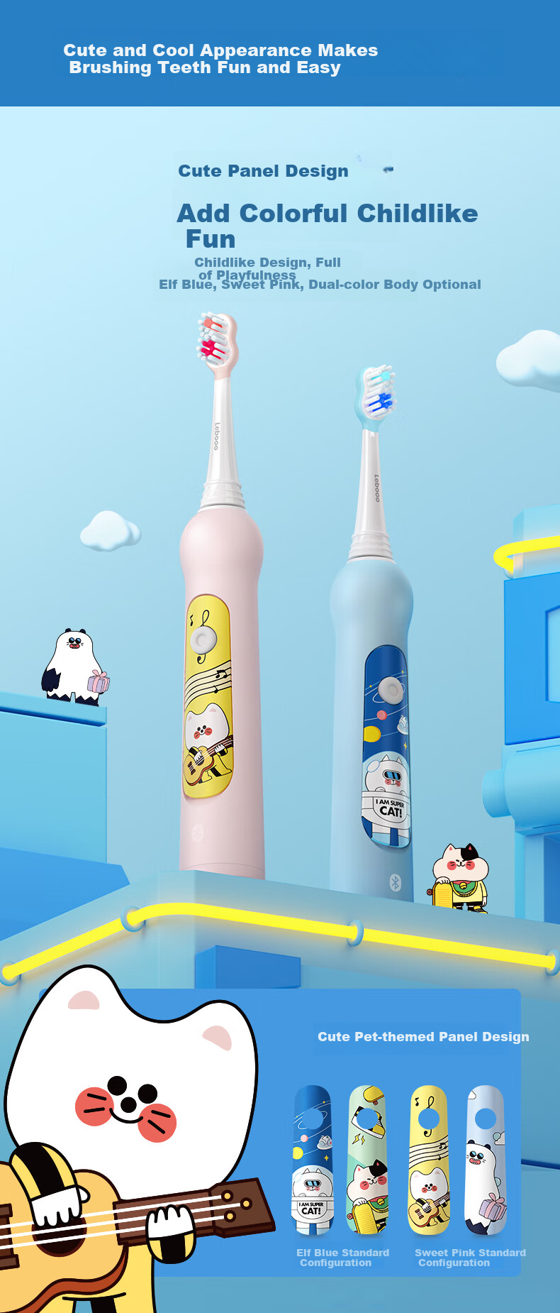 Hongmengzhixuan Li Bobe Smart Children's Electric Toothbrush, Food Grade Material Baby Toothbrush for Ages 3-6 Birthday Gift for Kids, Blue Mid-Autumn Festival Gift 4