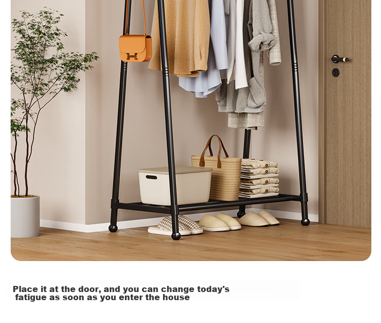 Yicainianhua Floor-Standing Coat Rack, Bedroom Clothes Hanger, Storage Rack, Large Garment Stand, Double-Pole Simple Coat Rack, 2236GDB 27