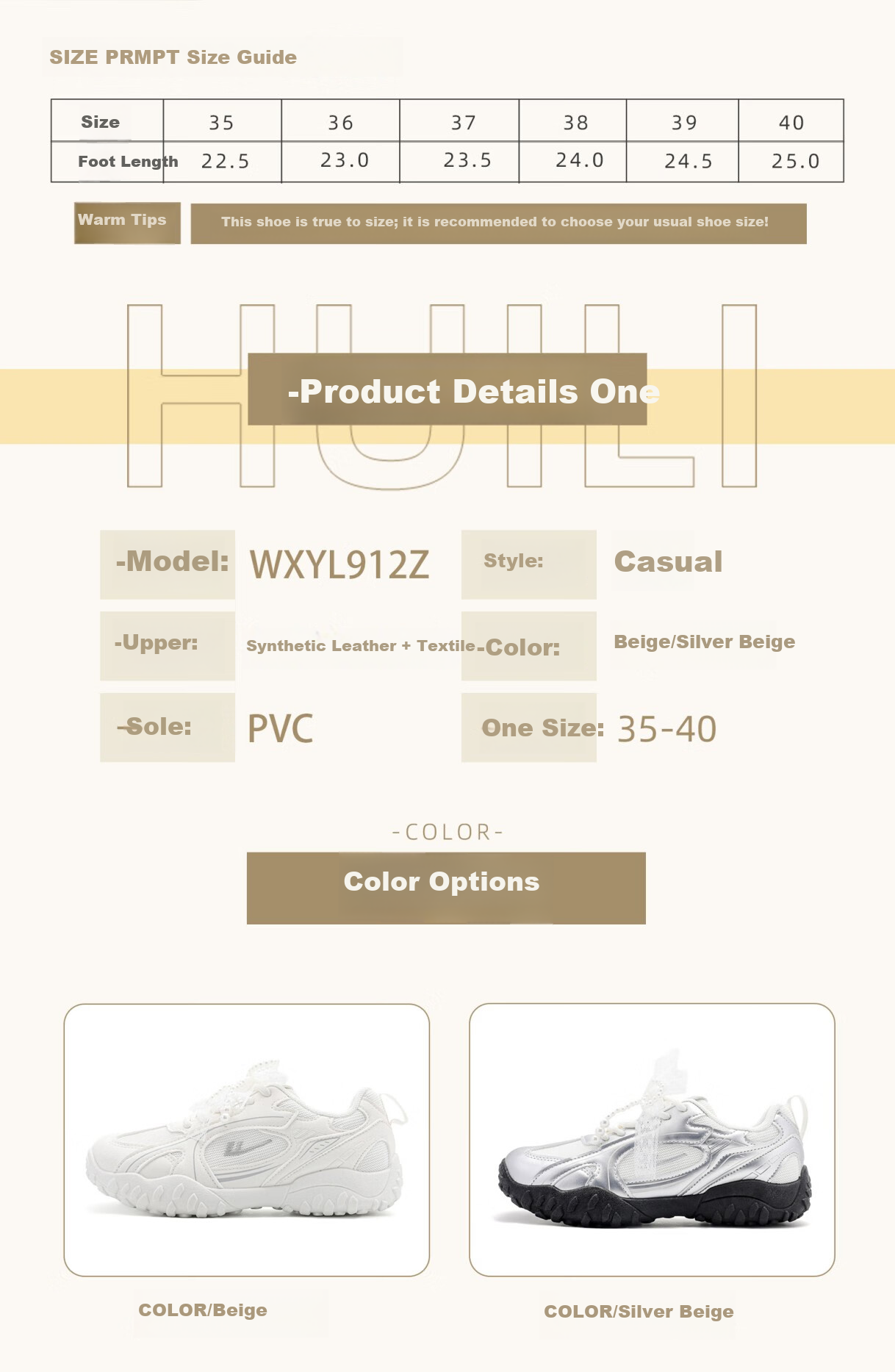 Huili Women's Mesh Sneakers, Versatile Lightweight Shock-Absorbing Thick-Soled Running Shoes WXYL912Z Beige 35 1