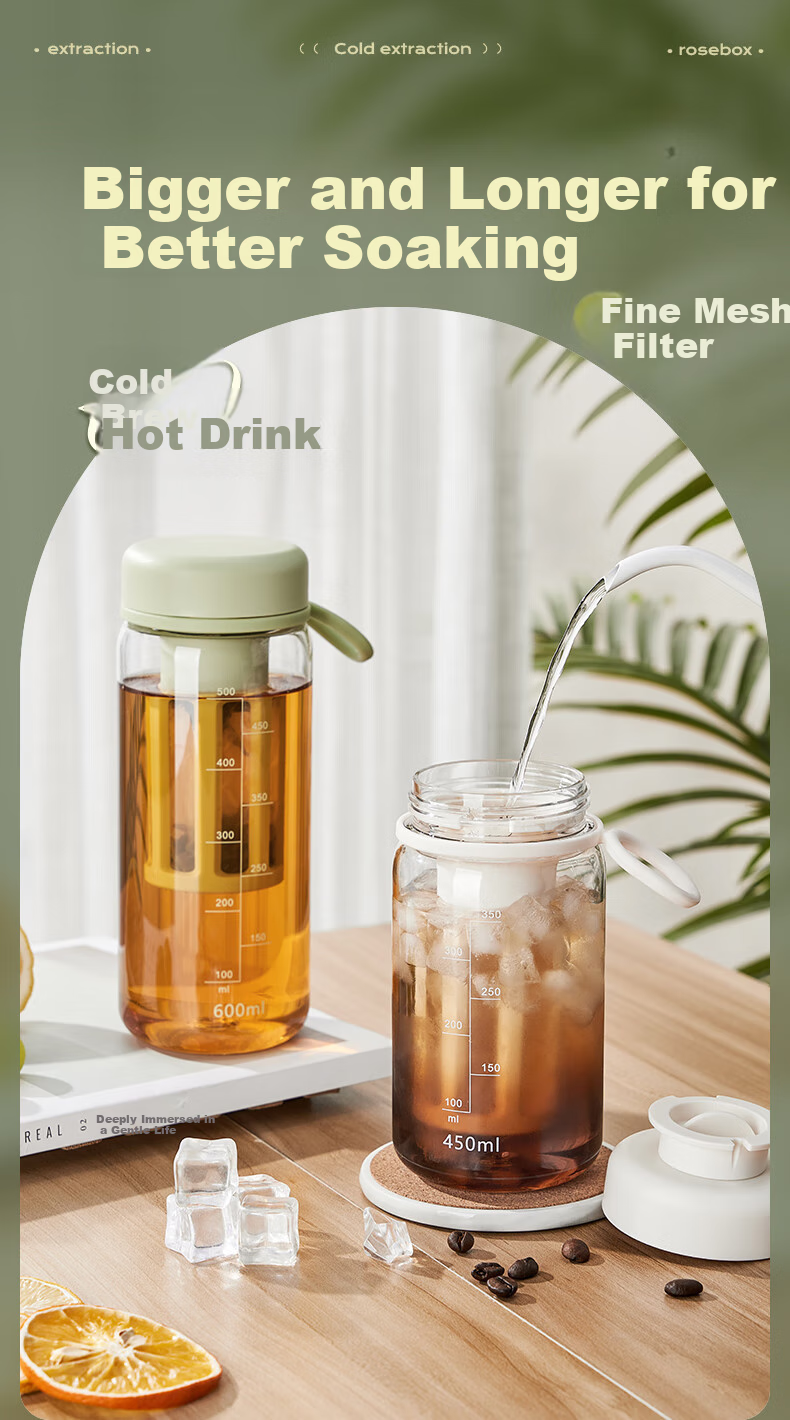 Cica Water Bottle for Women, Tea Infuser Cup, Heat-Resistant with Scale, Transparent Cold Brew Cup for Students And Men, Summer Seaso 2
