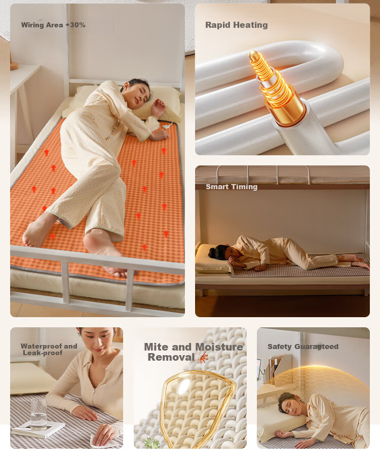 JD Original [High Temperature Power-Off] Timed Antibacterial Mite-Removing Electric Heating Blanket Mattress Pad for Dormitory And Home Use - Single Person 0.8x1.5m 2
