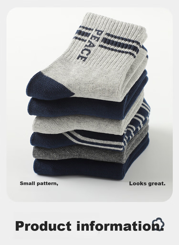 Bingxuemumian Children's Socks, Boys' Mid-Calf Cotton Socks for Spring And Autumn, Winter Socks, 6 Pairs for Older Boys, Preppy Style Seamless Trendy Short Socks 11