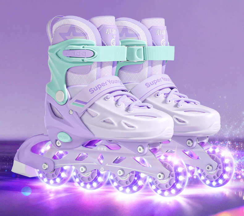 Xiao Zhuangyuan Kids Roller Skates 6-12 Years Old Adjustable Flashing Skates Birthday Gift 2026 New Upgrade Blue L 2