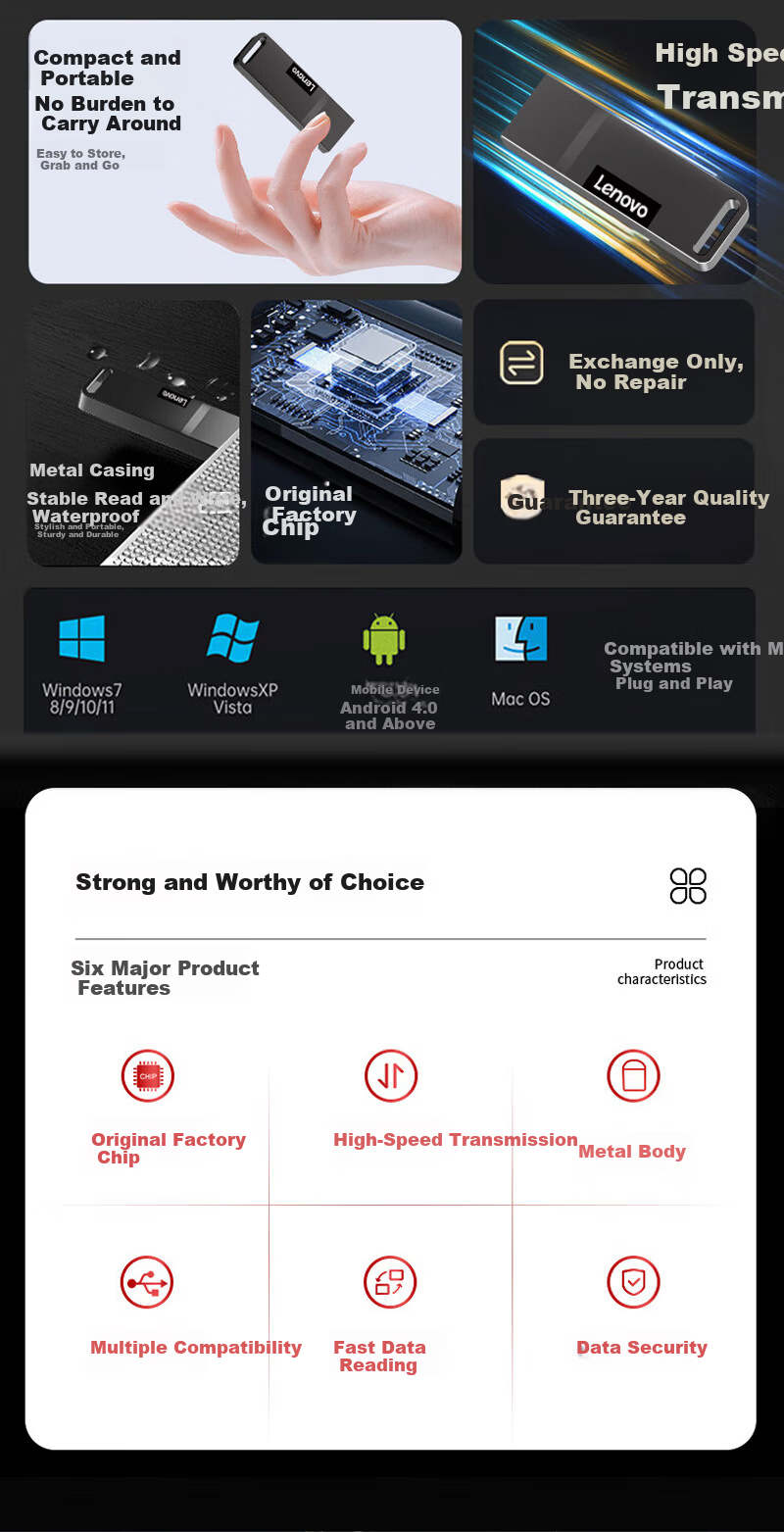 Lianxiang (Lenovo) 32GB USB2.0 Mobile Flash Drive K110, Compact And Portable, Shockproof And Drop-Resistant, Metal Mini Car USB Drive 3
