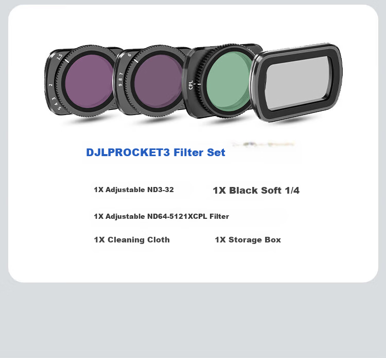 Yingshijiang Pocket 3 Filter Magnetic Quick-Release Adjustable ND Neutral Density Filter Set, 1/4 Black Soft CPL Polarizing Starlight, Pocket Camera Lens Accessories, Teleconverter 13