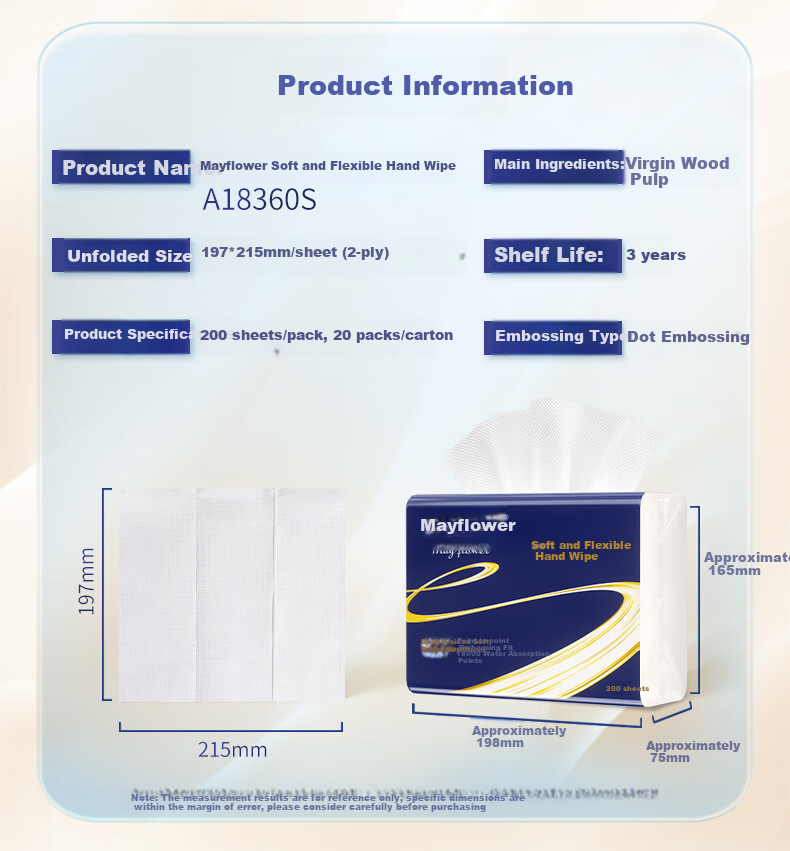 May Flower Hand Towel Paper, 2-Ply, 200 Sheets * 20 Packs, Commercial Use for Hotels, Bathrooms, Kitchens, Absorbent Hand Dryer Paper, Whole Box A181700 3