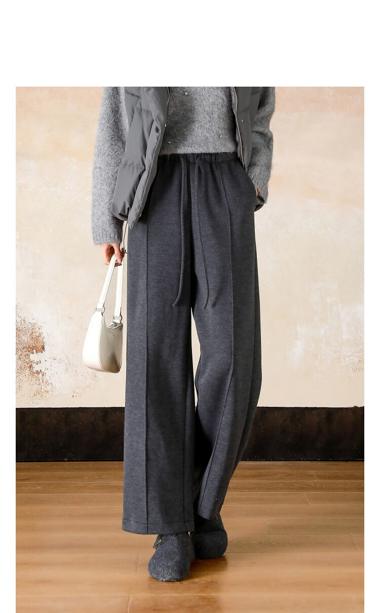 Demana [Mulberry Silk and Wool Blend] Winter Thickened Warm Straight-Leg Elastic High-Waist Comfortable Women's Casual Pants 4