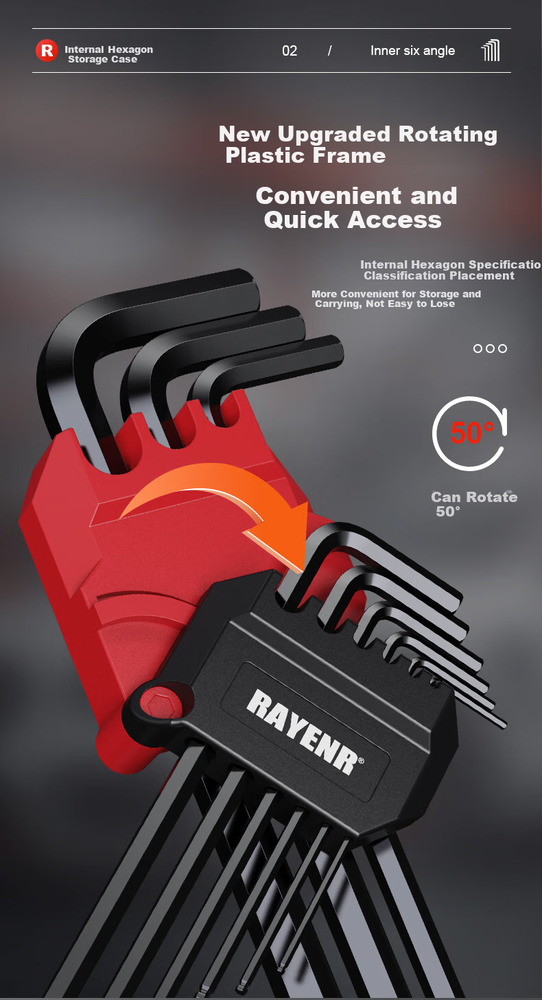 Ruineng Hex Key Set with Ball-End And Flat-Head Wrenches [Extended And Flat Dual-Use] 9-Piece Set 3