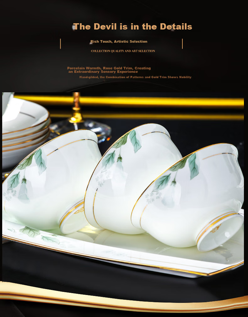 Yunzhihe Complete Set of Tableware Including Plates, Bowls And Chopsticks from Jingdezhen, Perfect for Housewarming Or Moving Gifts 3