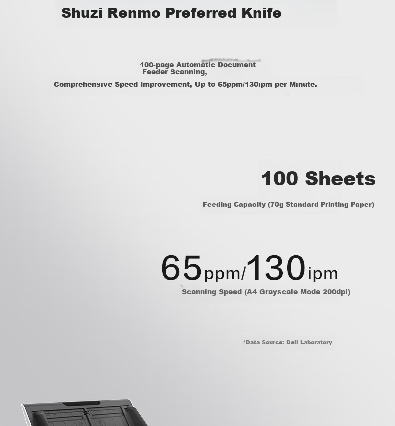 Deli DS2065 Domestic Scanner, High-Speed Automatic Paper Feeding, Color, Duplex A4 Size, 65ppm/130ipm Scanning Speed 3