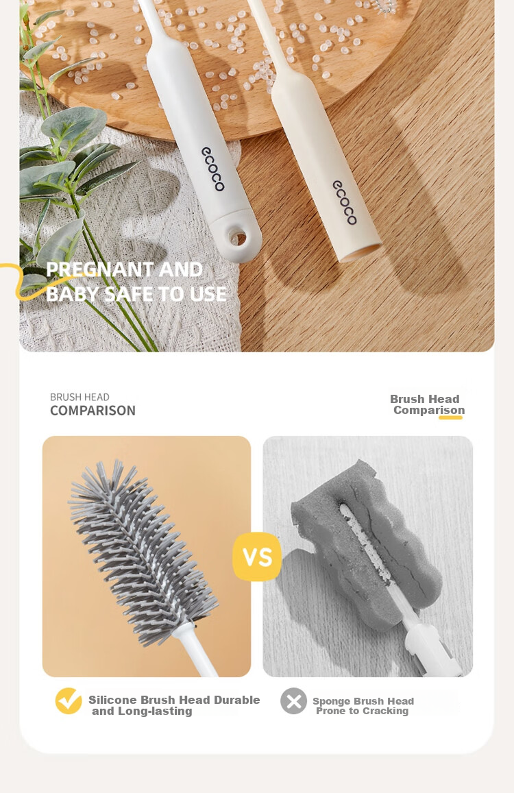 Ecoco Bottle Brush, Milk Bottle And Thermos Cup Cleaning Brush, Three-In Multifunctional Long Handle Specialized Brush E25202 Yellow 10
