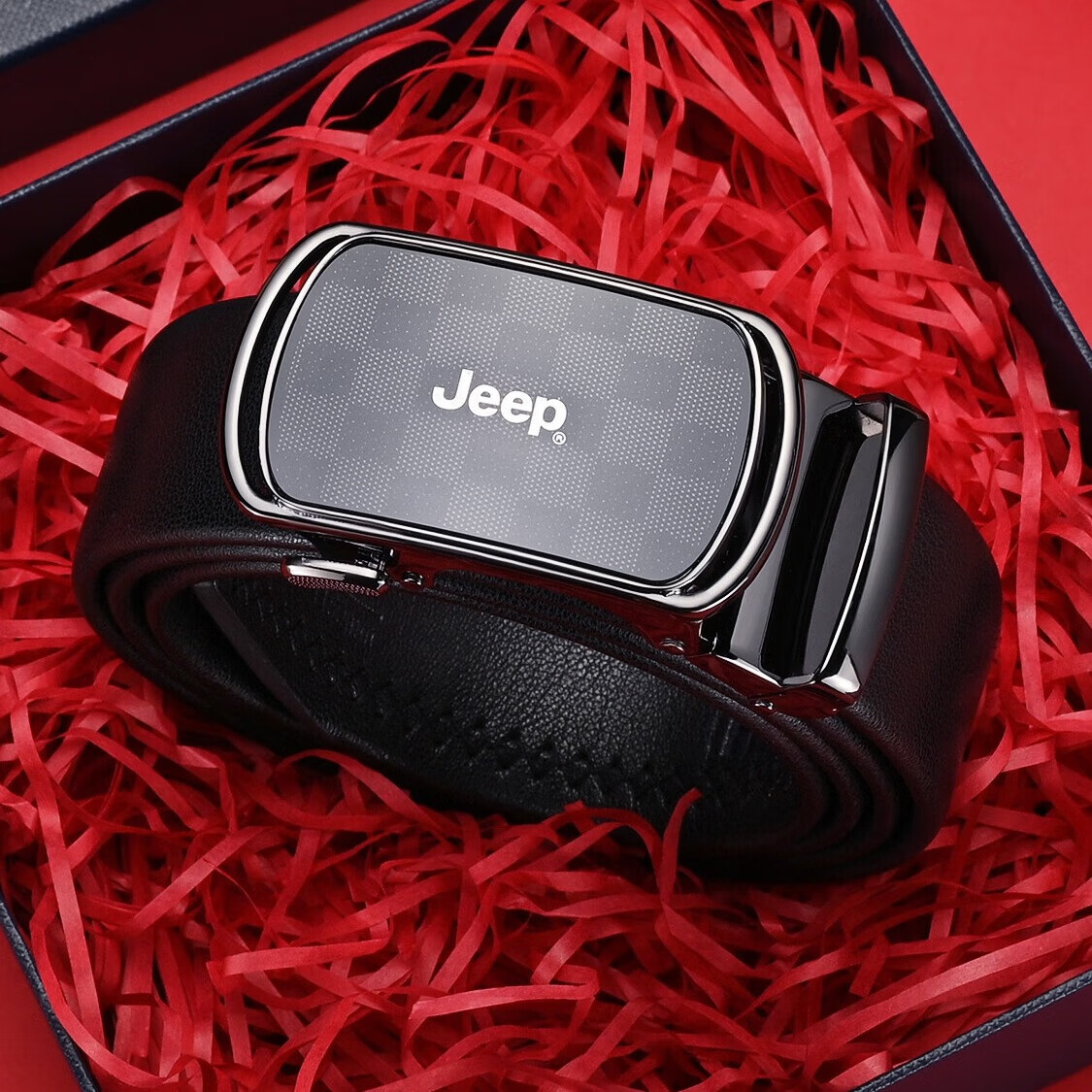 JEEP Men's Belt with Automatic Buckle, Business And Fashionable Trouser Belt Gift Box, Birthday Present