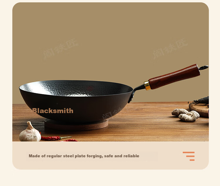 Yantiejiang Iron Wok, Traditional Round Bottom Pan for Stir-Frying, No Coating, Pure Iron, Old-Style Design for Gas Stoves, Preheated, 34cm 8
