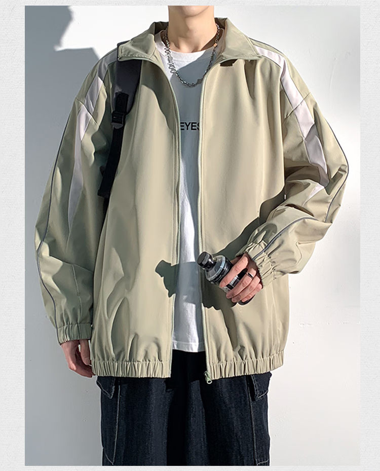 Dingfengbaoluo Port Style Stand Collar Jacket Men Spring Casual Fashion Loose Sports Coat MUY24 Khaki S 4