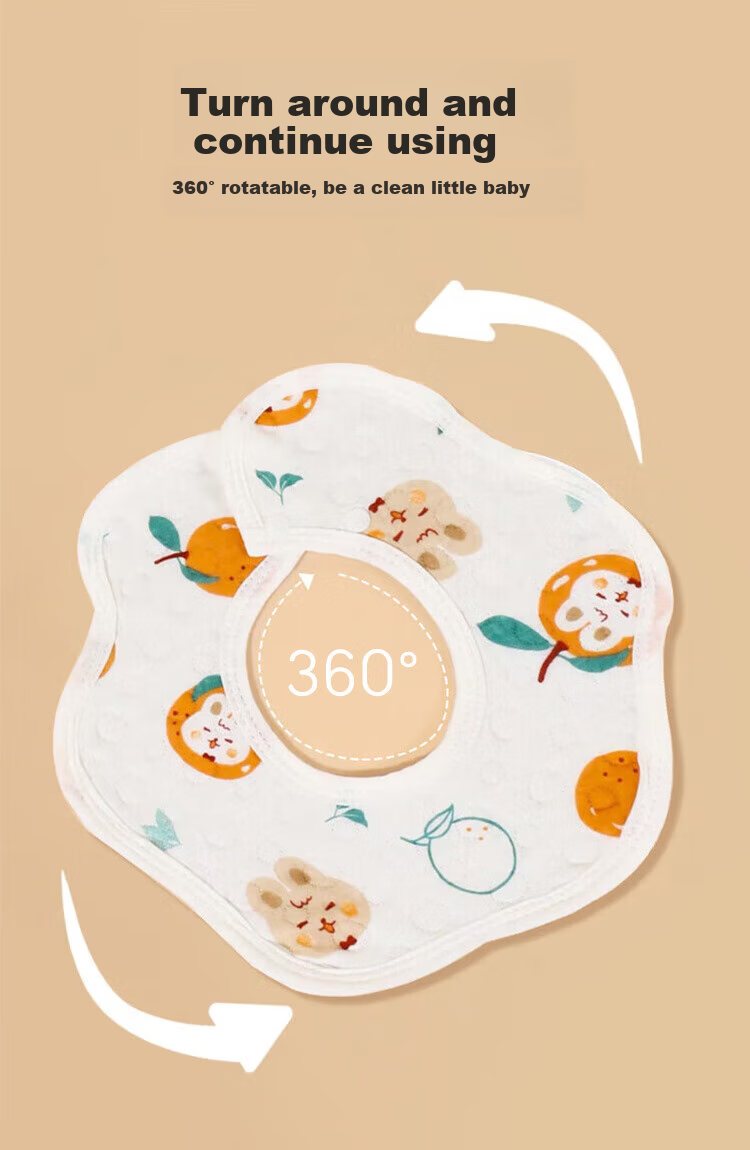 Aibaoshi Baby Drool Bib, Pure Cotton Gauze, 6-Layer Newborn Bib, 360° Petal-Shaped Drool Pad, 3-Pack S810 2