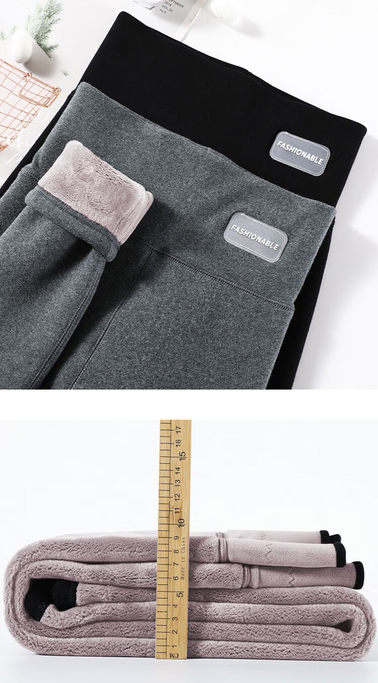 GUJIN Thickened Plain Purple Velvet Thermal Leggings for Women Autumn Winter Cotton Fleece Lined High Waist Warm Pants 4