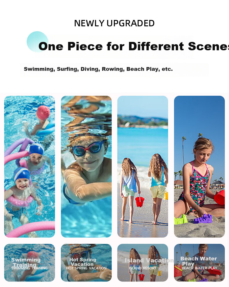 PEAK Children's Swimsuit, Girls' Color-Block Long-Sleeve Two-Piece Swimwear, Conservative Casual Style, Purple, Size 150 4