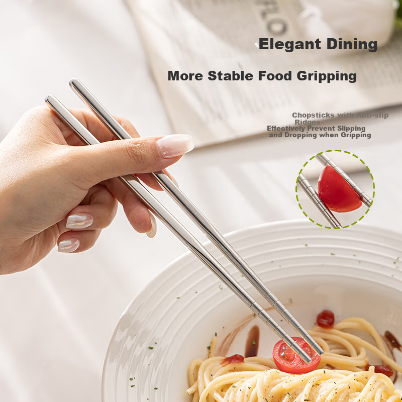 Guangyi Food-Grade 304 Stainless Steel Portable Cutlery Chopsticks, Personal Use for Students And Adults, Chopsticks And Spoon Box GY7357