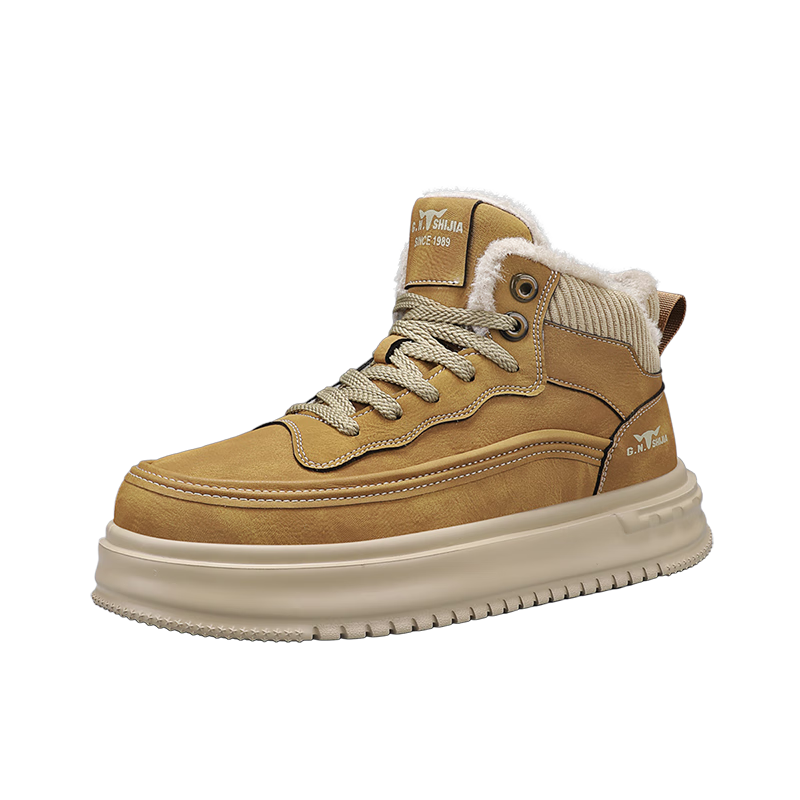 Bull Family Martin Boots Men 2025 Winter New Plush High-Top Work Shoes Men's Thick-Soled Warm Trendy Casual Shoes