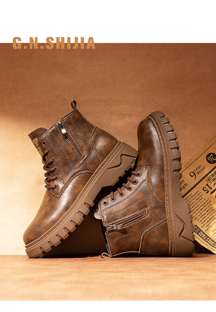 Bull Family Martin Boots Men 2026 Winter New British Style Retro Work Boots Thick Sole Durable Men's Motorcycle Boots 22