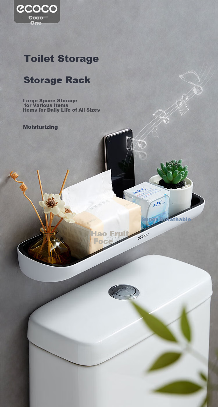 Ecoco Bathroom Storage Rack, Wall-Mounted Toilet Organizer without Drilling, Washroom Shelf E1923 Gray 2