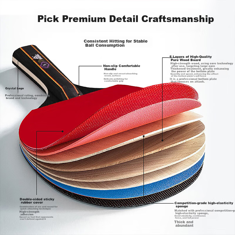 PEAK Table Tennis Racket Professional Adult And Student Competition Training Short Handle Single Racket Q7 Straight Handle