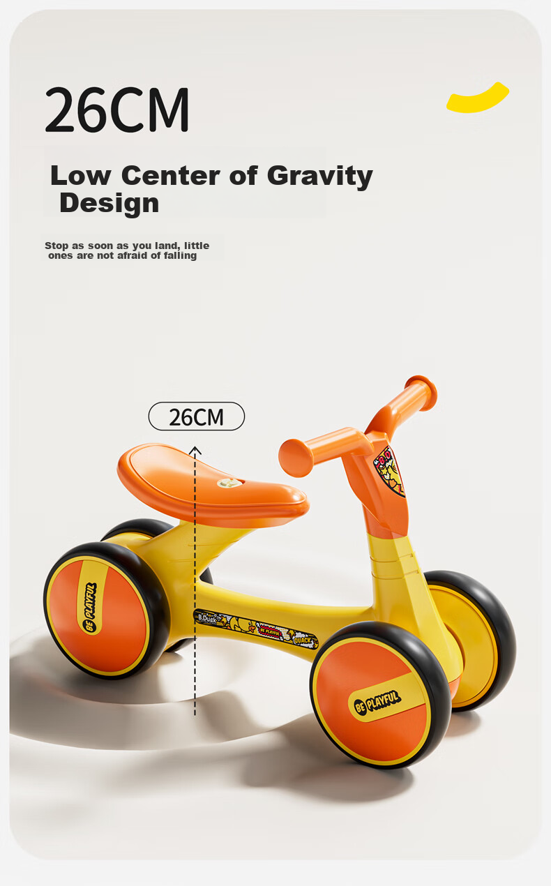 Lede Little Yellow Duck Children's Balance Bike, Four Wheels, for Ages 1-3, Gliding And Stepping Bike, for Boys And Girls, Baby's First Birthday Gift, 1006 4