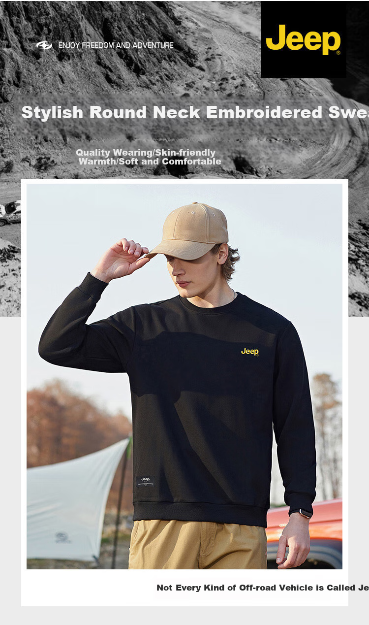 JEEP [Containing Mulberry Silk & Embroidery] Men's Sweatshirt, Solid Color, Loose Fit, Casual Sports T-Shirt, Dark Gray, XL 1