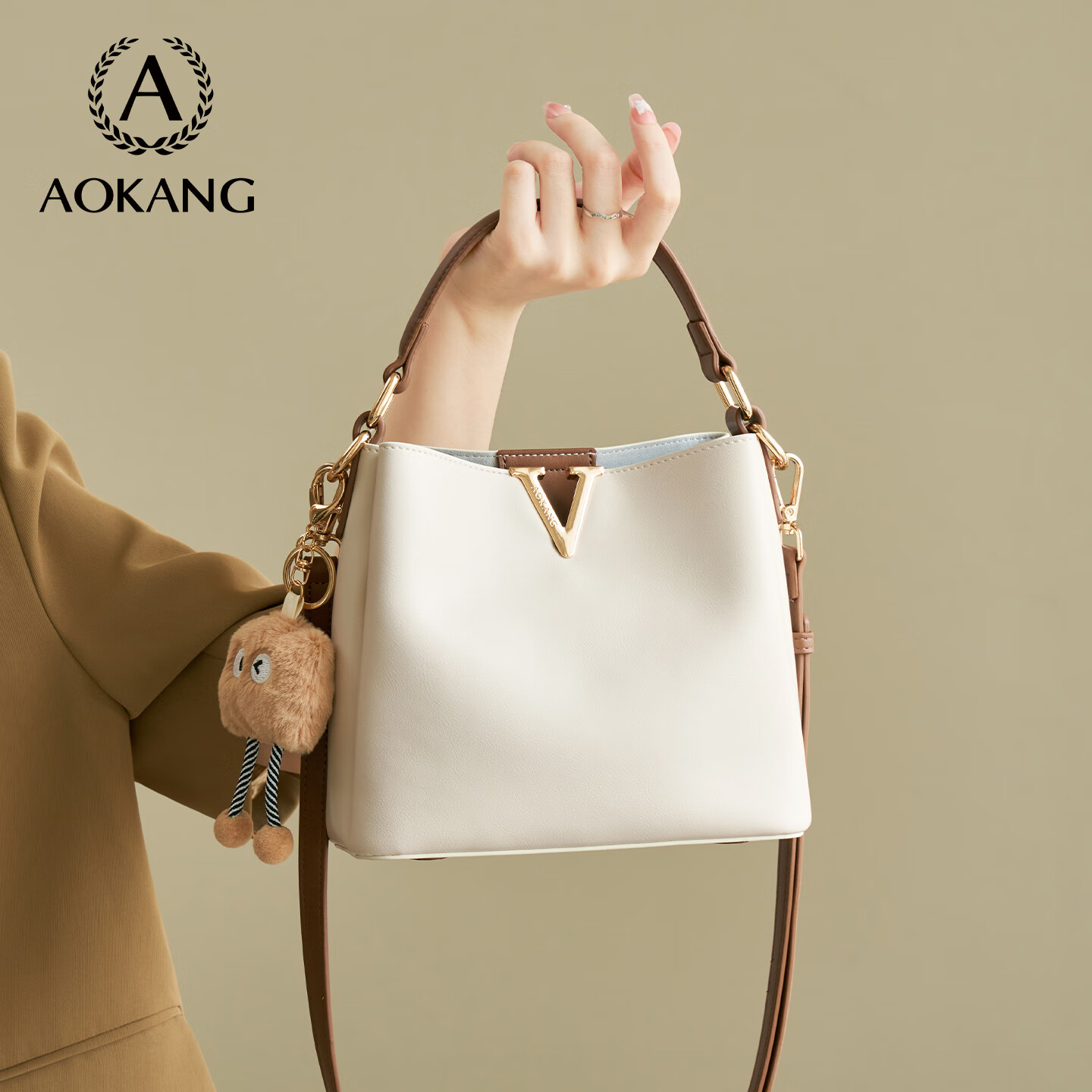 Aokang Women's Trendy Cowhide Handheld Bucket Bag Luxury Crossbody Shoulder Bag Birthday Mother's Day Gift for Mom and Wife