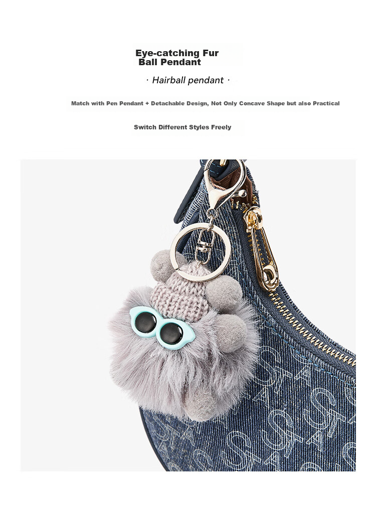 St&Sat Women's Handbag Shoulder Bag Tote Bag Underarm Bag Trendy Versatile Denim Blue Crescent Bag 520 Gift 9