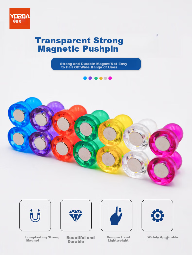Youbili Strong Magnetic Pushpins, Colorful Round Magnets, Office Whiteboard Teaching Aid Magnetic Discs 15*21mm, 10 Pieces/tube, 8025 Blue 1