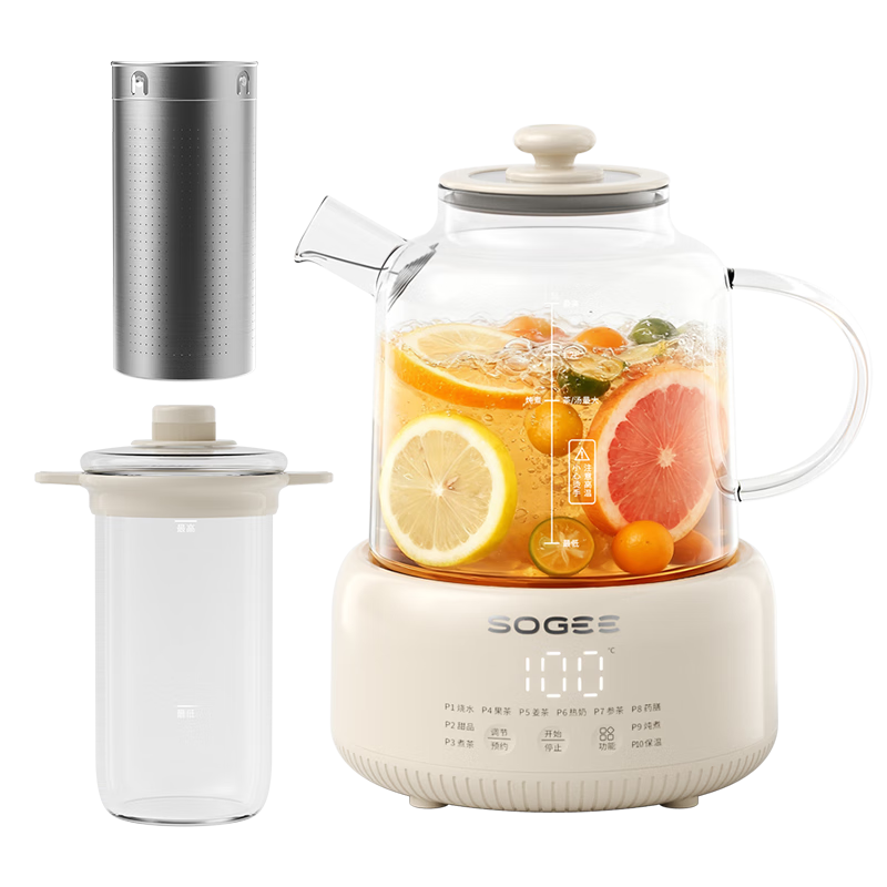 XiaoZhi Health Pot 1.5L All-Glass Flower Tea Kettle with Stewing Cup, Glue-Free, Metal-Free, Constant Temperature Tea Cooker, Office Hot Milk Warmer, Insulated Household Electric Kettle YSH12B