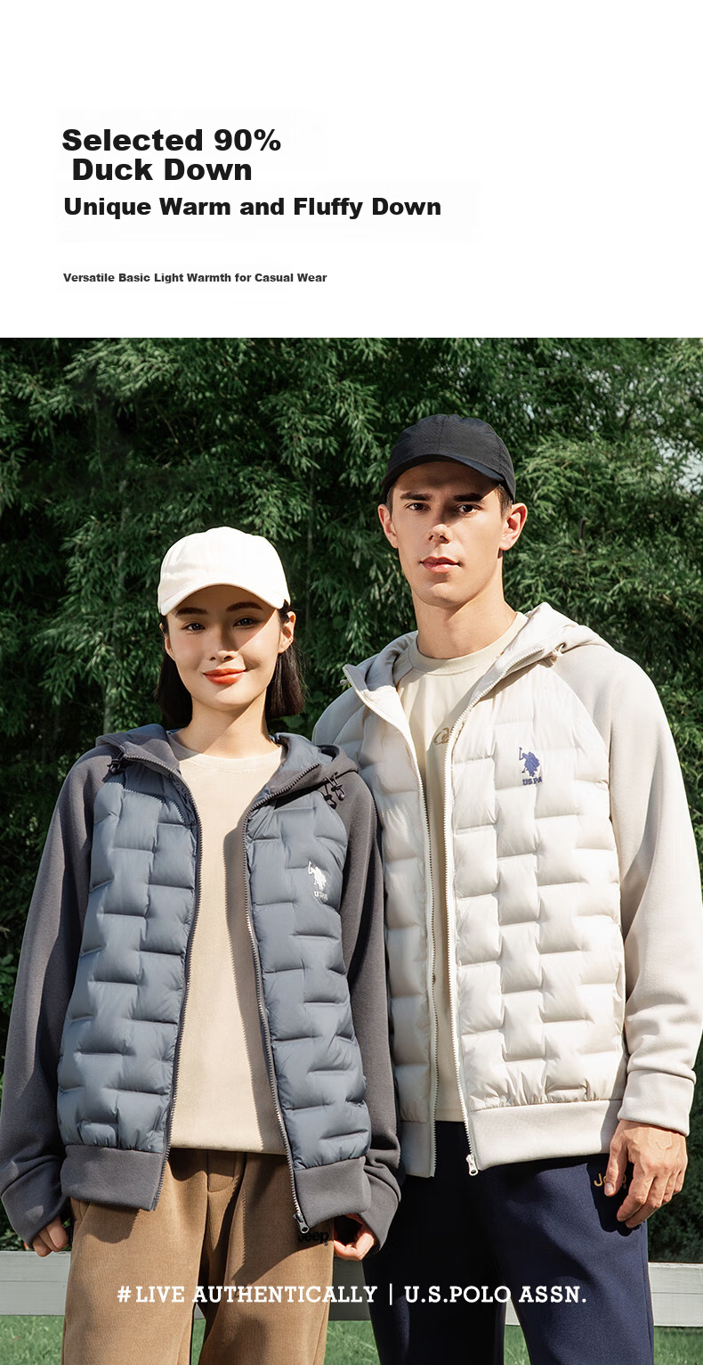 U.S. POLO ASSN. down Jacket, Autumn And Winter Men's Casual Warm Hooded Jacket, Men's Couple Sweatshirt Coat, Pearl White, XL 2