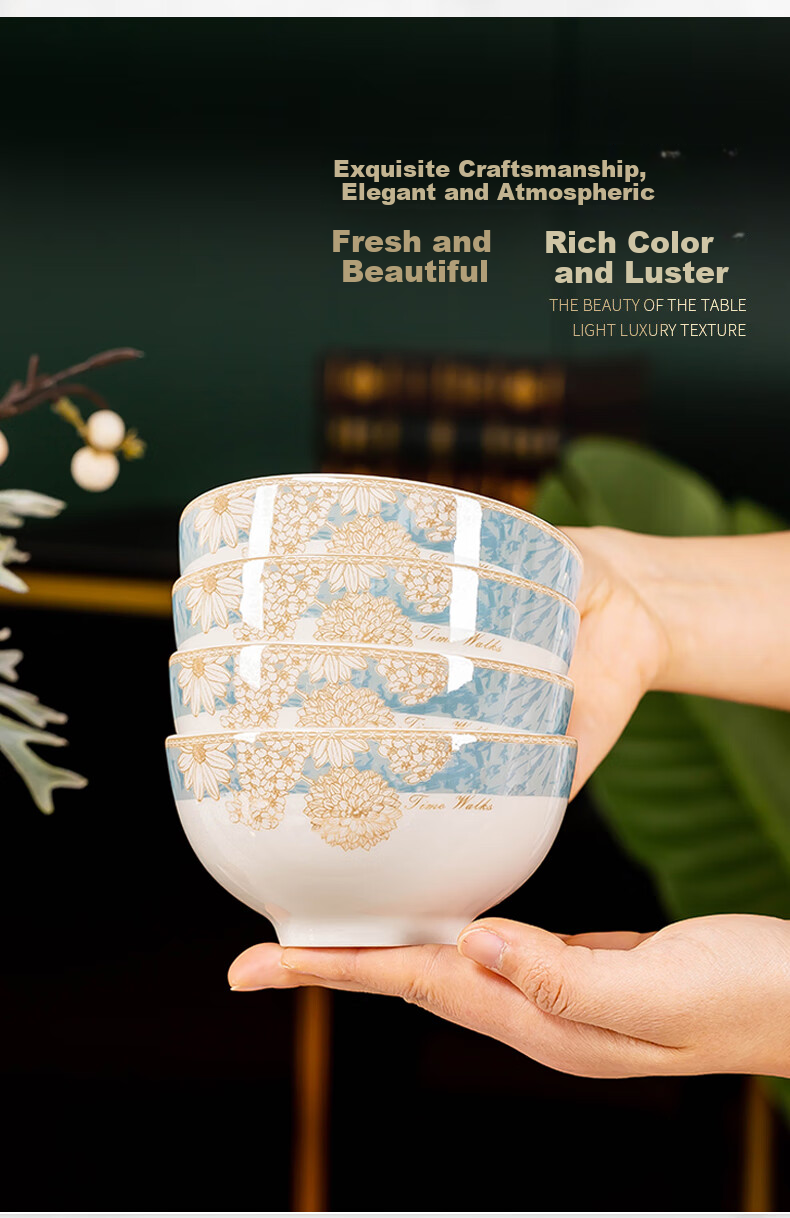 Haoya 24-Piece Bowl And Plate Set, Jingdezhen Ceramic Tableware Set, Bowls, Plates, Dishes, And Utensils Set, Timeless Journey 2