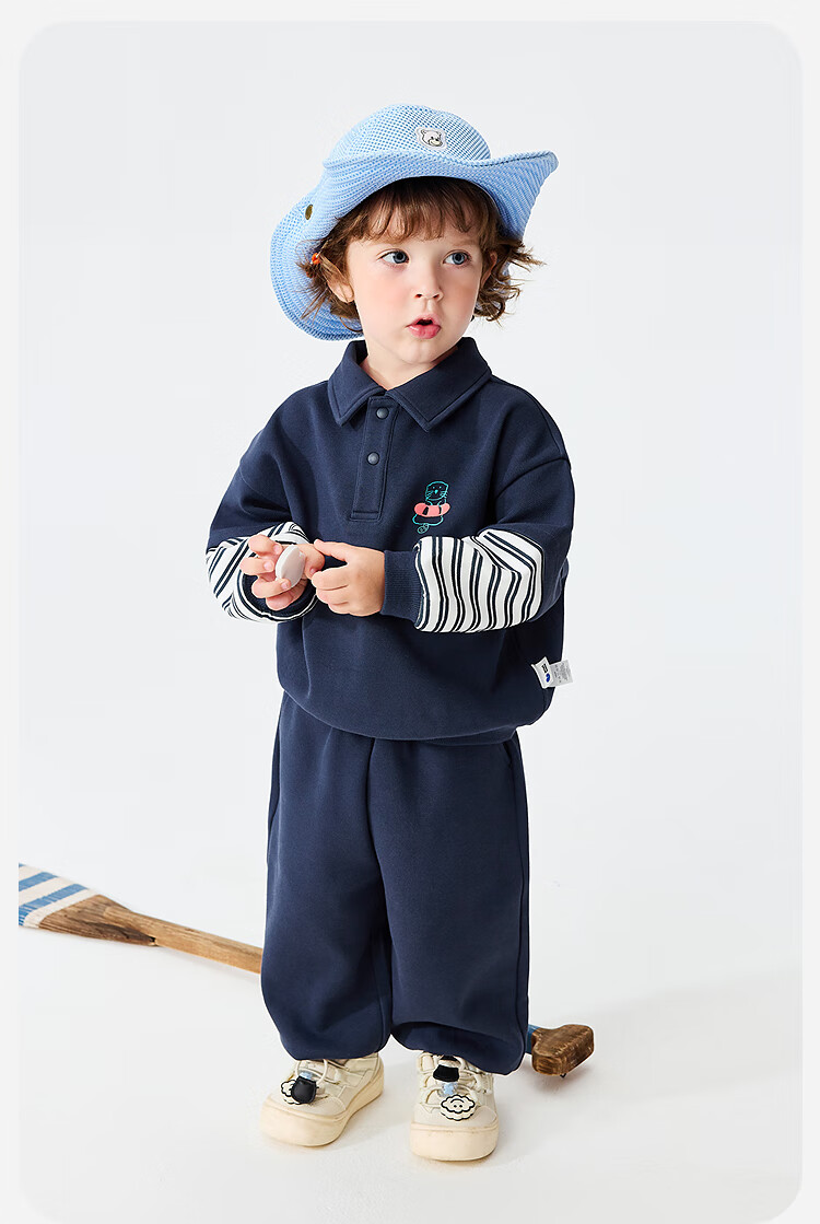 Minibala Kids Boys and Girls Two-Piece Set Children's Faux Two-Piece Sweatshirt and Sweatpants 2026 Spring New Arrival 17