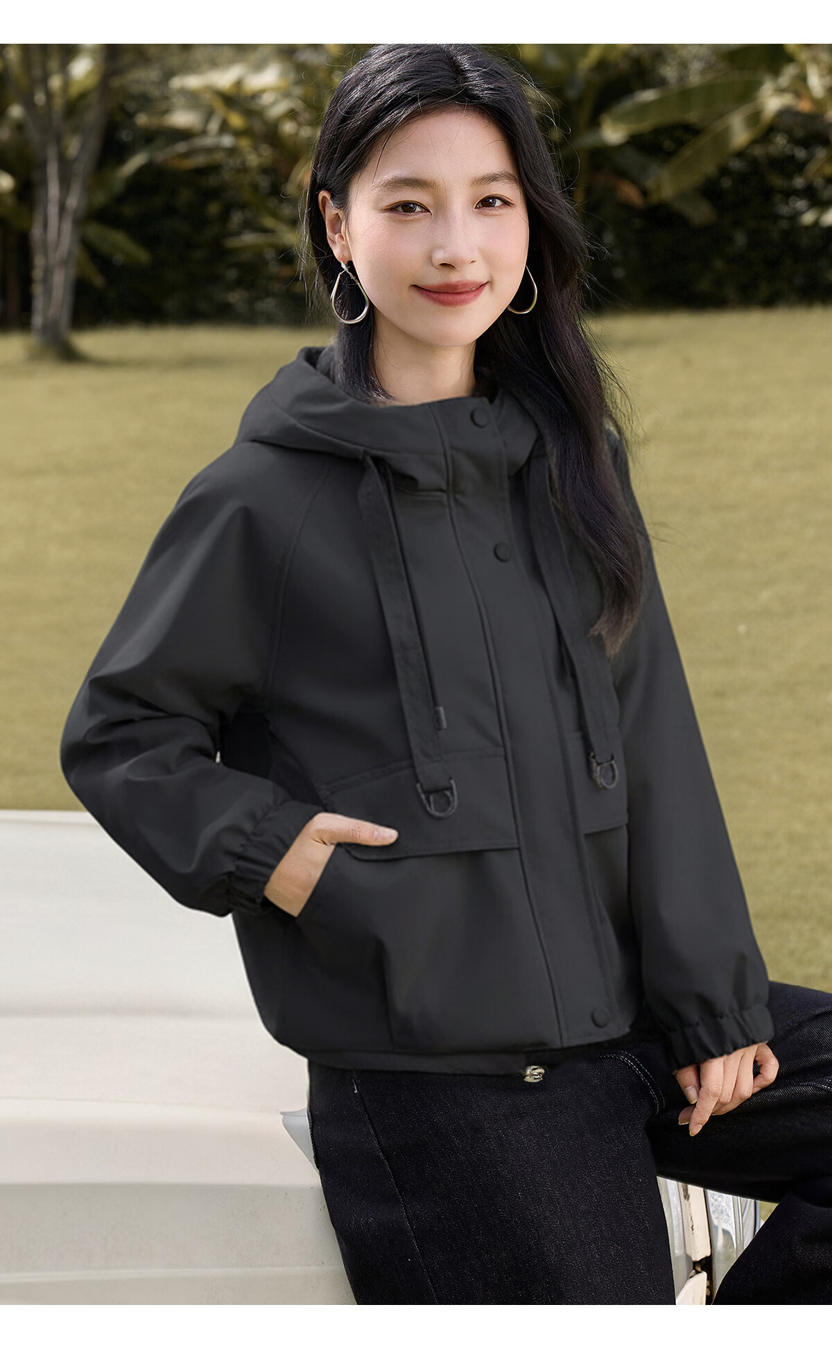Chushen Spring and Autumn Short Jacket for Women with Hood, Exquisite Pocket Design, Versatile Loose Casual Top Coat S143U2011 26