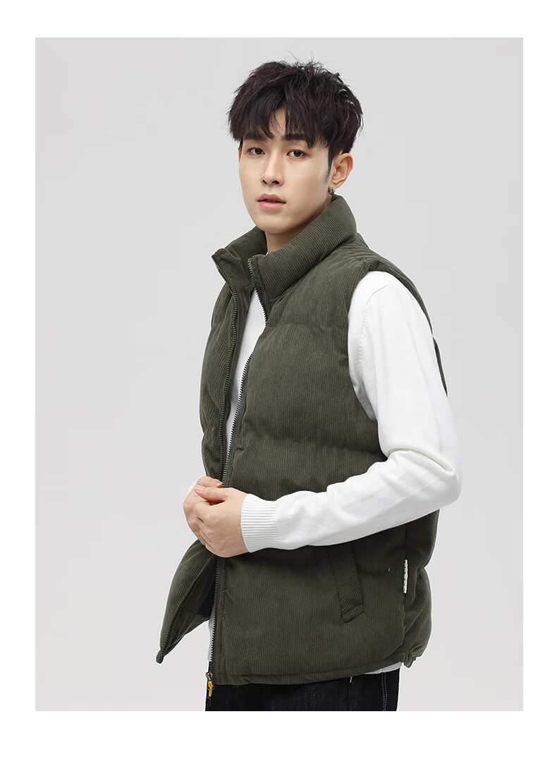 JEANSWEST Men's Spring Autumn Corduroy Loose Vest with Shoulder Bag Warm Jacket Dark Gray 3XL 7