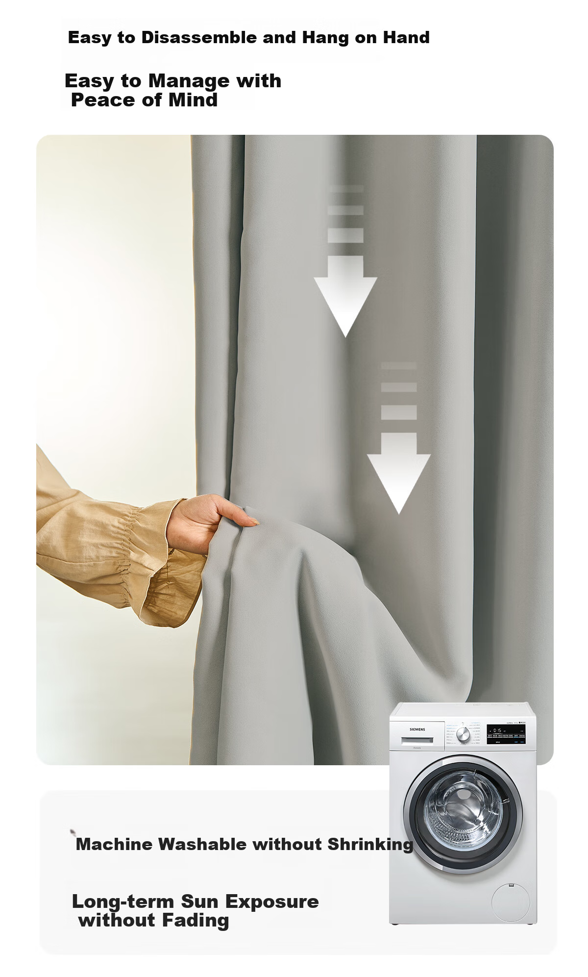 Jinchan Blackout Curtains for Home, Bedroom And Living Room, Antibacterial And Soundproof, Full Light Blocking, Hook-Style, Moon Rock Gray, 110*150 Cm 6