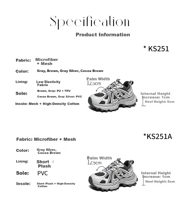 ZHR [Shen Yue Same Style] Thick Sole Dad Sneakers Women Height Increasing Casual Sports Shoes KS251F Gray Size 38 11