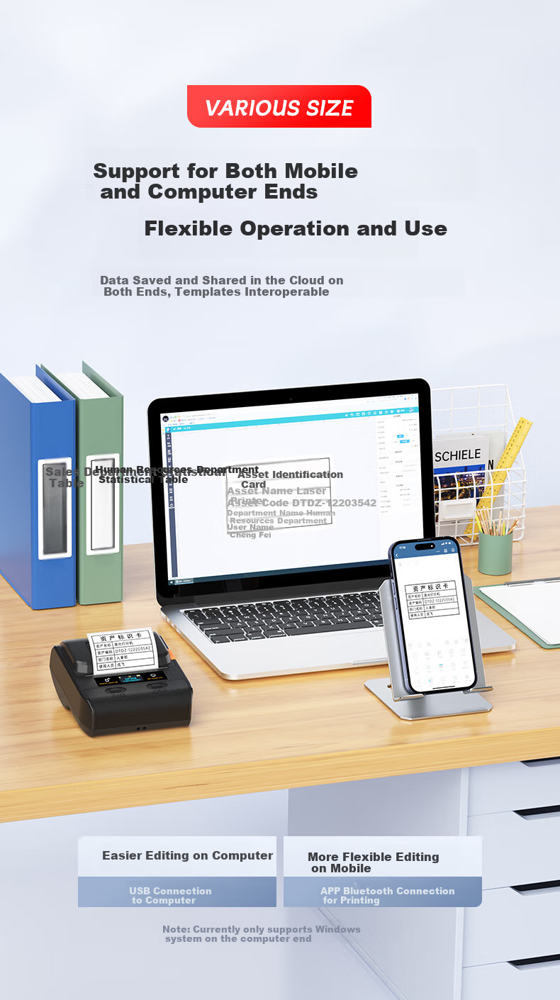 Detong DP30S Fixed Asset Label Printer, Silver Thermal Matte Office Label, Self-Adhesive Inventory Coding Barcode Label Machine, DP30S+1 Roll 60*40 Silver Paper 5