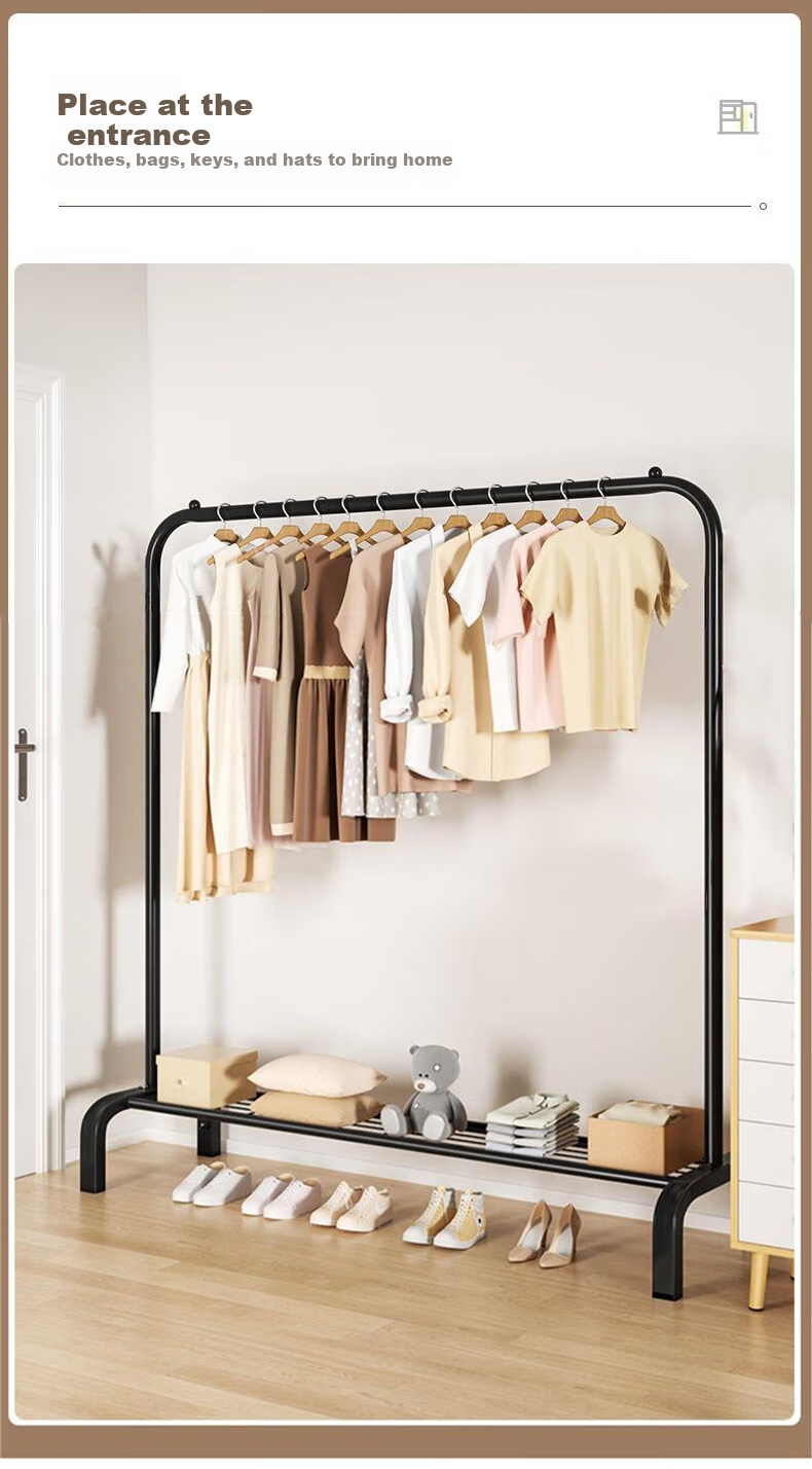 Miaomei Clothes Drying Rack, Floor-Standing Clothes Hanger, Balcony Drying Pole, Bedroom Household Dormitory Hanging Rack, Wheeled Model, 1.5 Meters, Cream White 9
