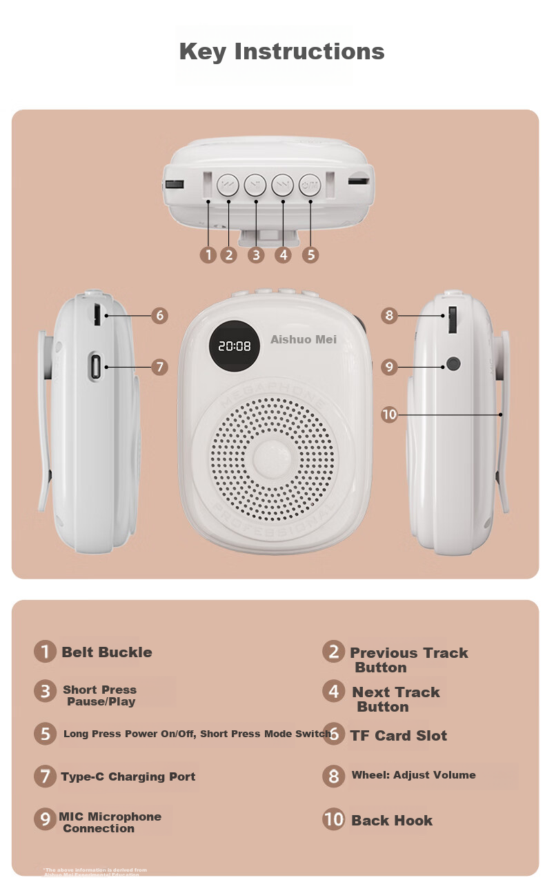 AISOMEX Portable Amplifier for Teachers, Classroom Teaching Bluetooth Wireless Microphone, Outdoor Tour Guide Shopping Small Loudspeaker K18 Wireless White 12