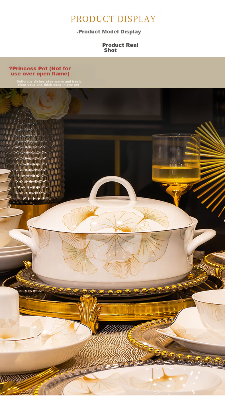 Haoya 82-Piece Bowl And Plate Set, Chinese Jingdezhen Tableware Set, Bowls And Plates for Housewarming, Wedding Gifts, And Celebrating Happiness 4